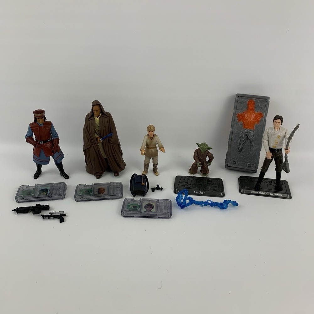 Star Wars POTJ & Saga Action Figure Lot Han Carbonite Anakin Yoda Force Files